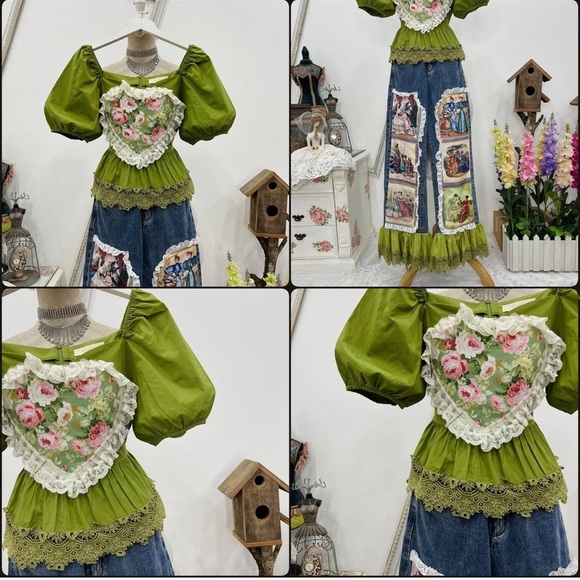 Grace Li Green and Denim Dress - Picture 3 of 5